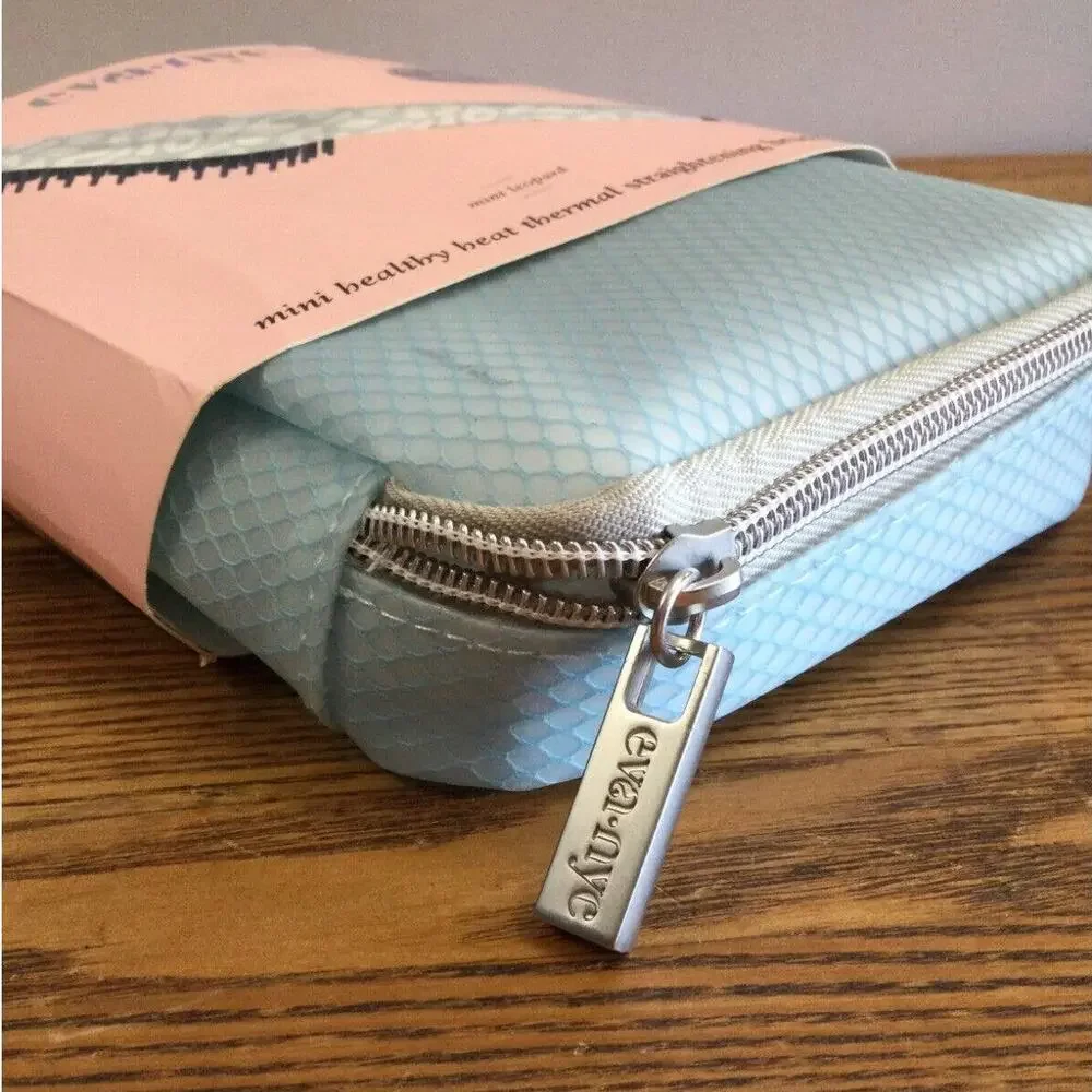 Eva NYC Mini Healthy Heat Thermal Straightening Brush w/ Blue Travel Case NEW